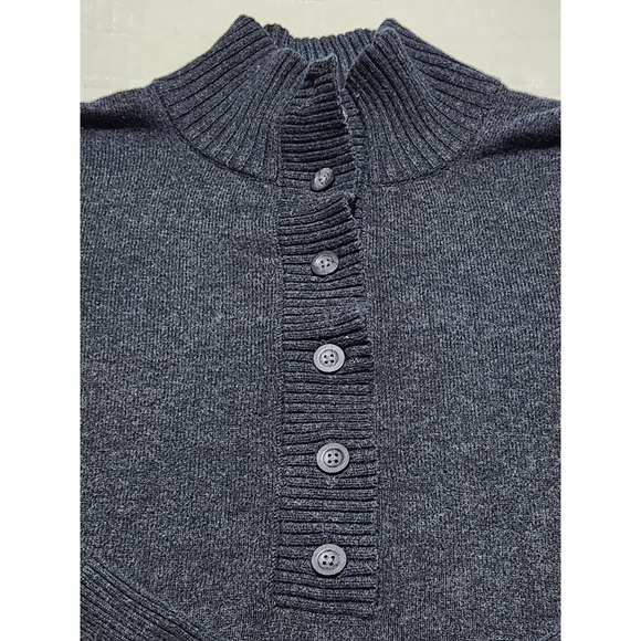 Eddie‎ Bauer Gray Quarter Button  100% Cotton XL Sweater Mock Neck - Picture 2 of 5